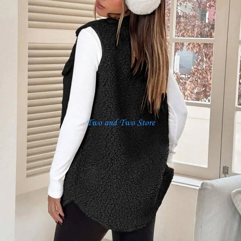 HX6F Women's Casual Sherpa Fleece Vest Casual Cozy Sleeveless Cardigan Button Down Warm Waistcoat Outerwear with Pockets