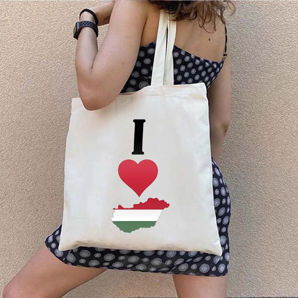 Budapest Hungary Coat of Arms Flag Love Country Map Landmark Hungarian Boy Girl Shopper Cotton Canvas Totes Bag Shoulder Handbag