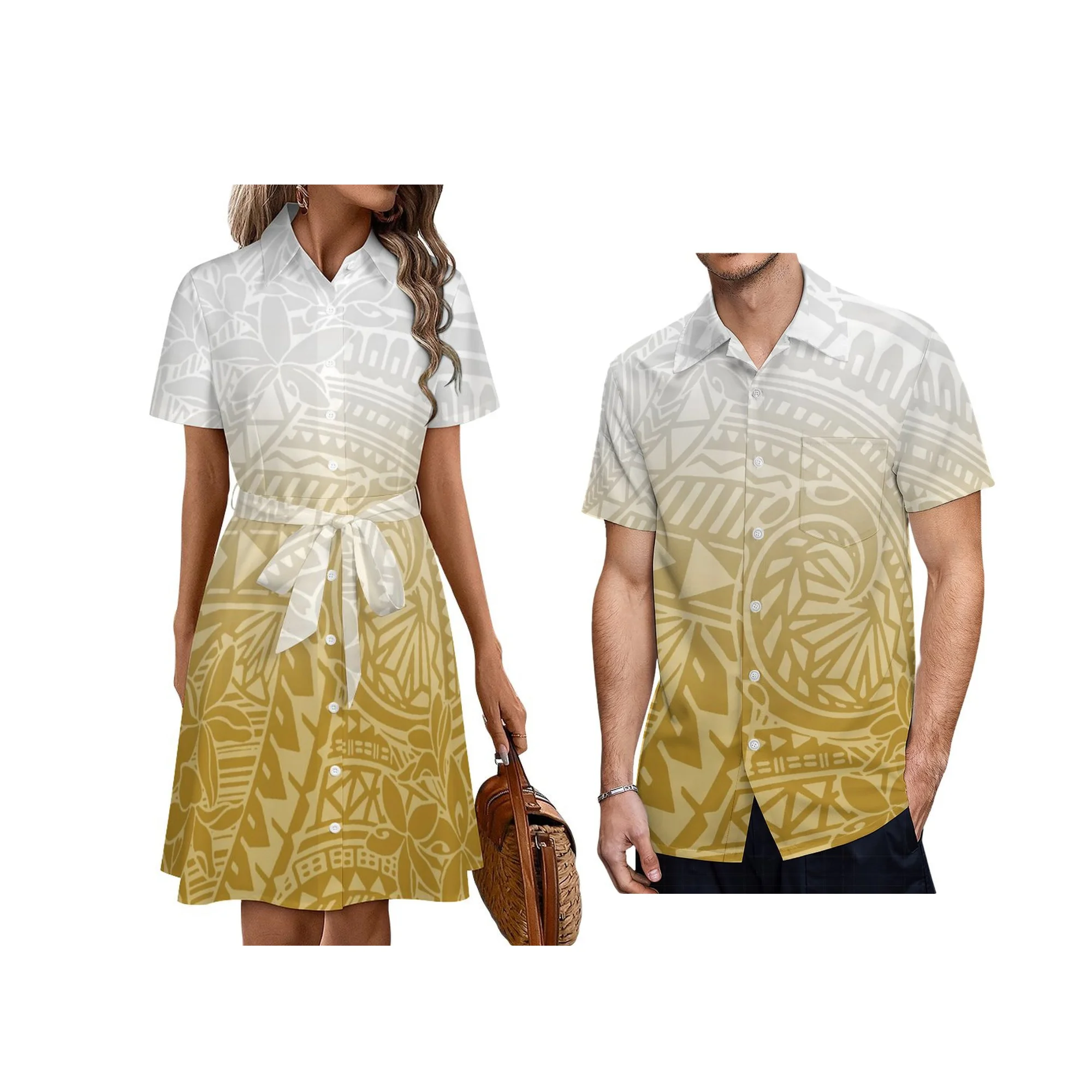 High Quality Wholesale Custom Logo Samoa Polynesian Tribal Button Shirts Dress Summer Ladies Maxi Long Beach Prom Dress