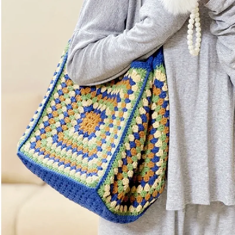 

Women's Fashion Shoulder Bag Handwoven Grandmother Plaid Crossbody Bag Simple Shopping Bag Large Capacity Storage Bag