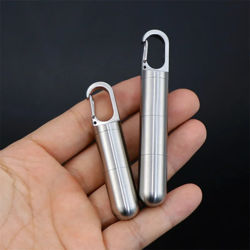 

Stainless Steel Multi-Compartment Keychain Portable Medicine Bottle, Waterproof EDC Small Storage Box for Outdoor, Daily Use