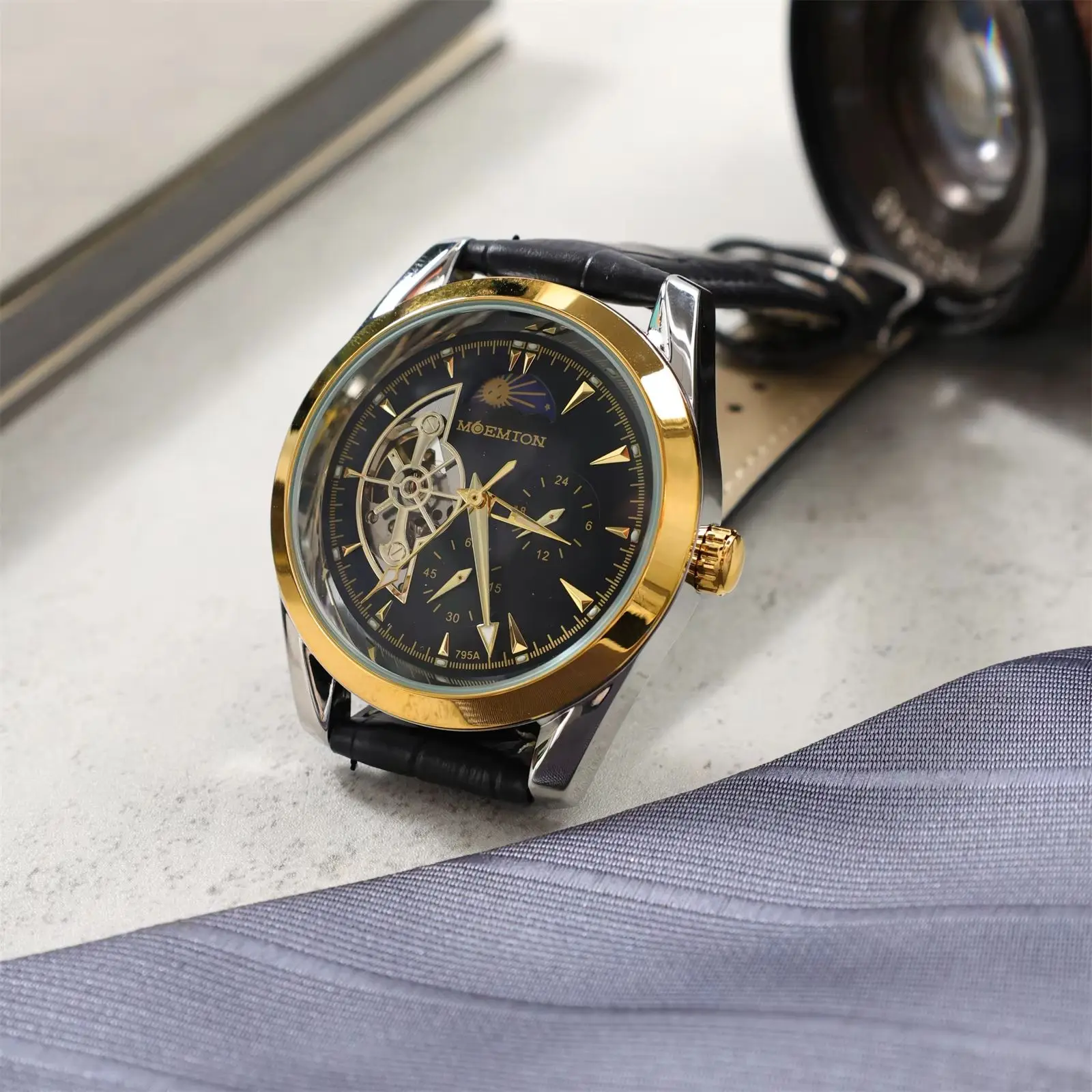 MOEMTON Original Men\'s Watch Original Automatic Mechanical Watches Leisure Sports Luminous Skeleton Watchs 3Bar Waterproof