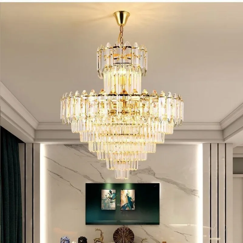 

Villa chandelier living room duplex building rotating staircase jump model room simple atmosphere light luxury