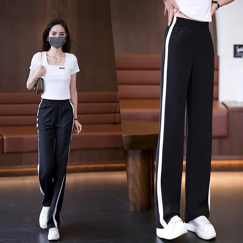 2023 Summer Ice Silk Narrow Version of Wide-leg Pants Women Thin Breathable Pants New Draping Slim Casual Straight Pants