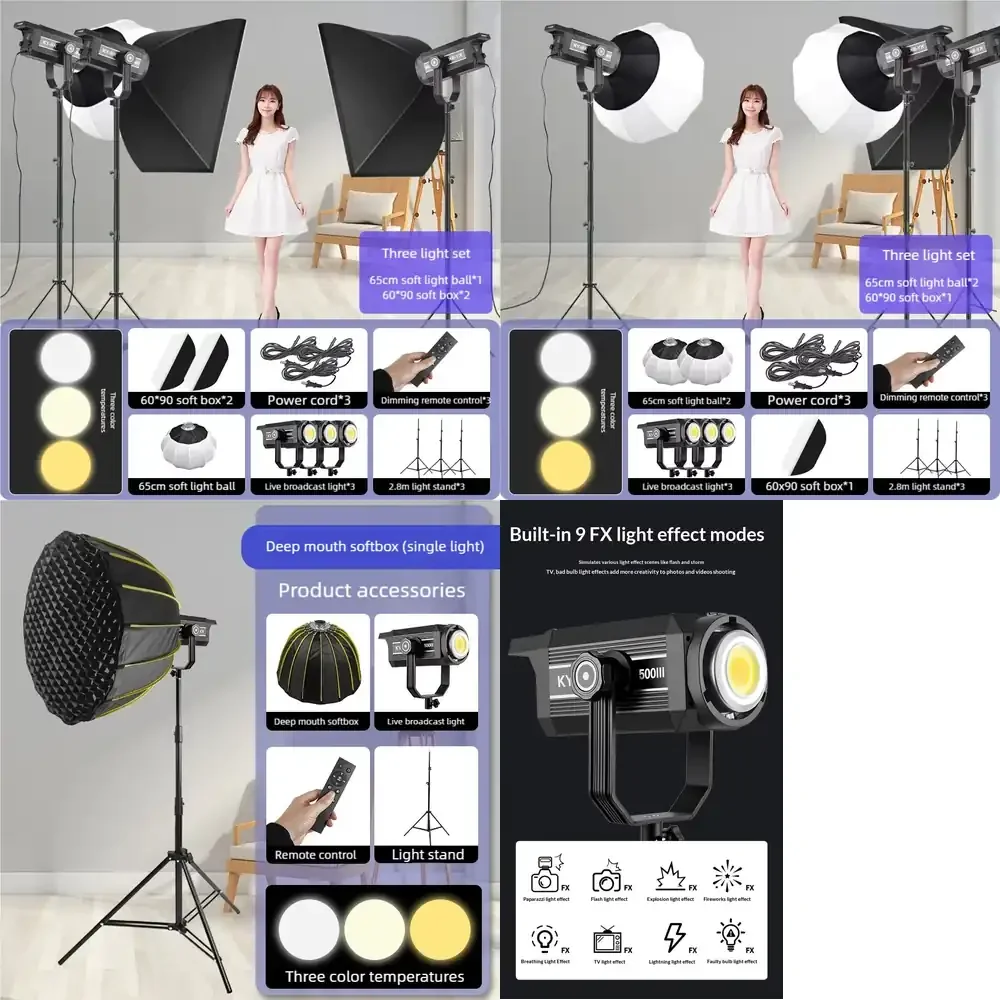 3*300W Cob Photography Light Studio Led Video Light Softbox Box Kit Continuous Light Softbox Live Streaming Stand
