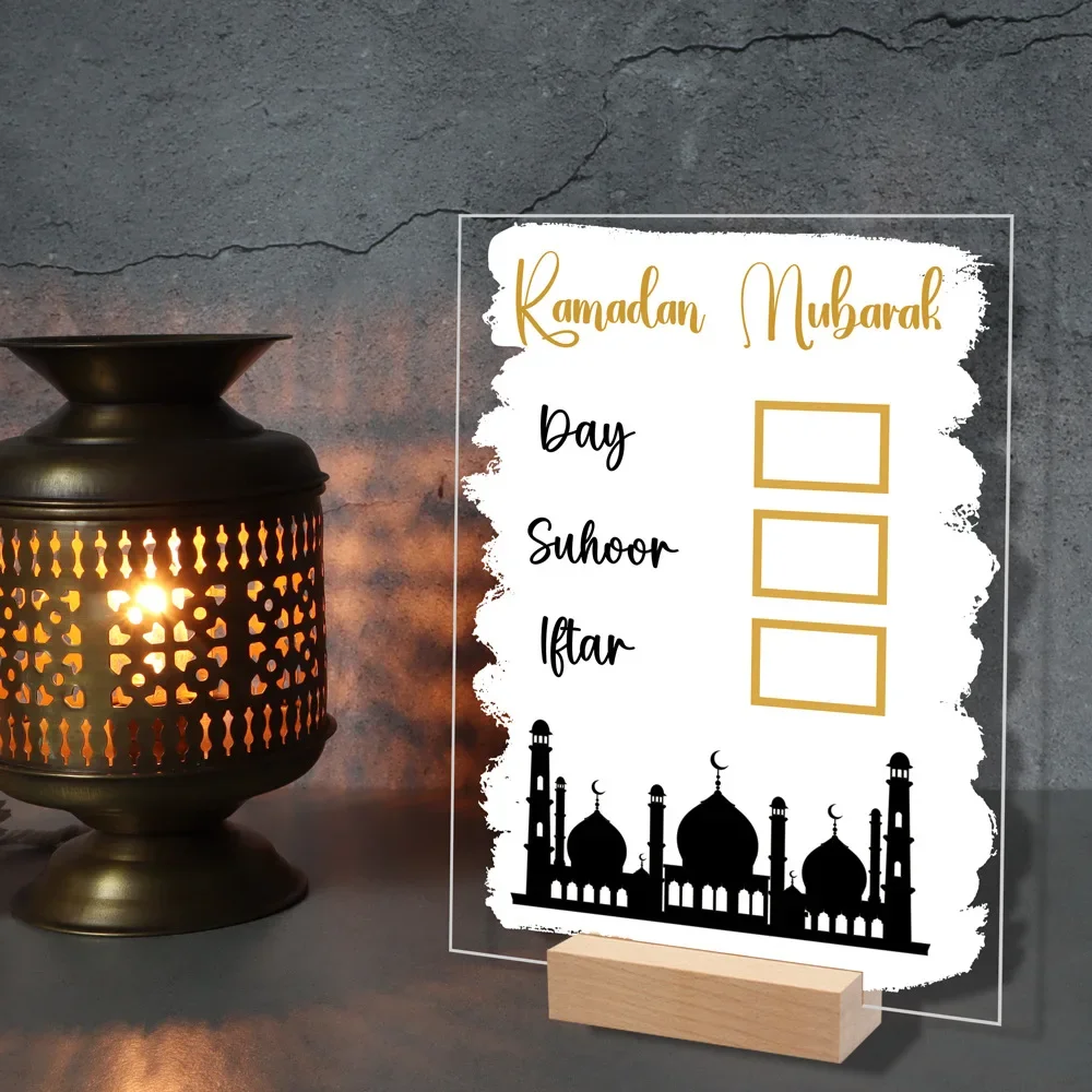 Reusable Ramadan Calendar Board Wooden Base Table Ornament Mubarak Eid Advent Day Suhoor Iftaar Countdown Gifts with Pen