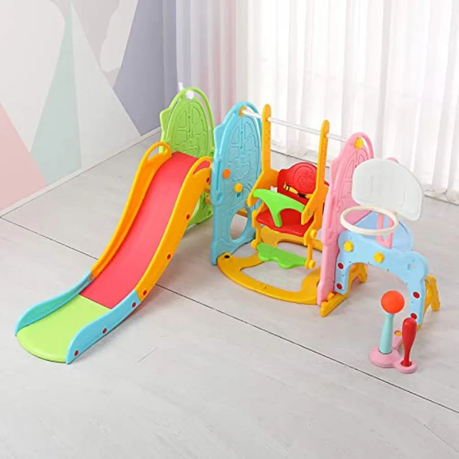Ensemble toboggan et balançoire pour tout-petits, combinaison de aire de jeux intérieure et extérieure pour garçons et filles, ensemble 8 en 1, couleurs mélangées