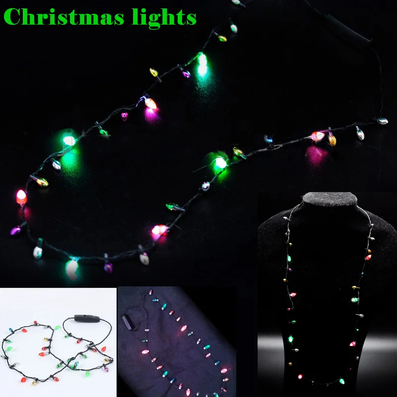 LED Lights Necklace With 8 Lights Bulbs Christmas Flash String Lights Mini Ball Glow Light String Necklace Furniture Accessories