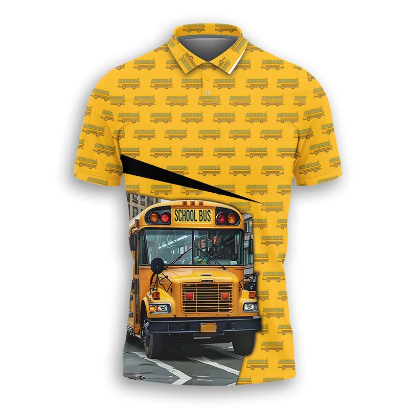 Homens School Bus Driver Button Camisas Polo, Blusa Lapel, Camisa Polo Casual Masculino, Uniforme de Trabalho, Roupas, Tops de Moda para Homens e Mulh