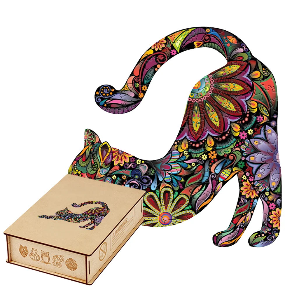 

Mandala Stretching Cat 3D Wooden Puzzles for Adults Floral Animal Shaped Wood Jigsaw Puzzle Brain Teasers Hobby Craft Gift