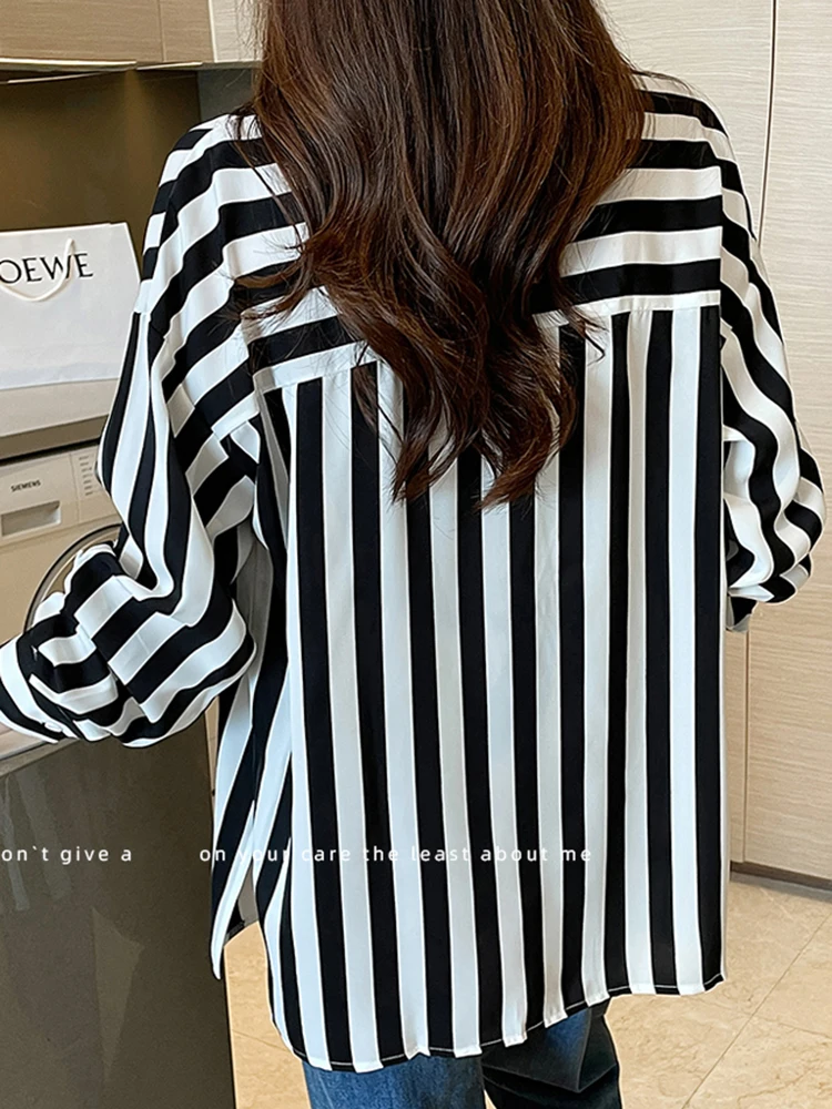 Fashion Black White Striped Print Women\'s Blouses Casual Long Sleeve Office Lady Blouse Shirts Female Loose Blusas Tops 2024