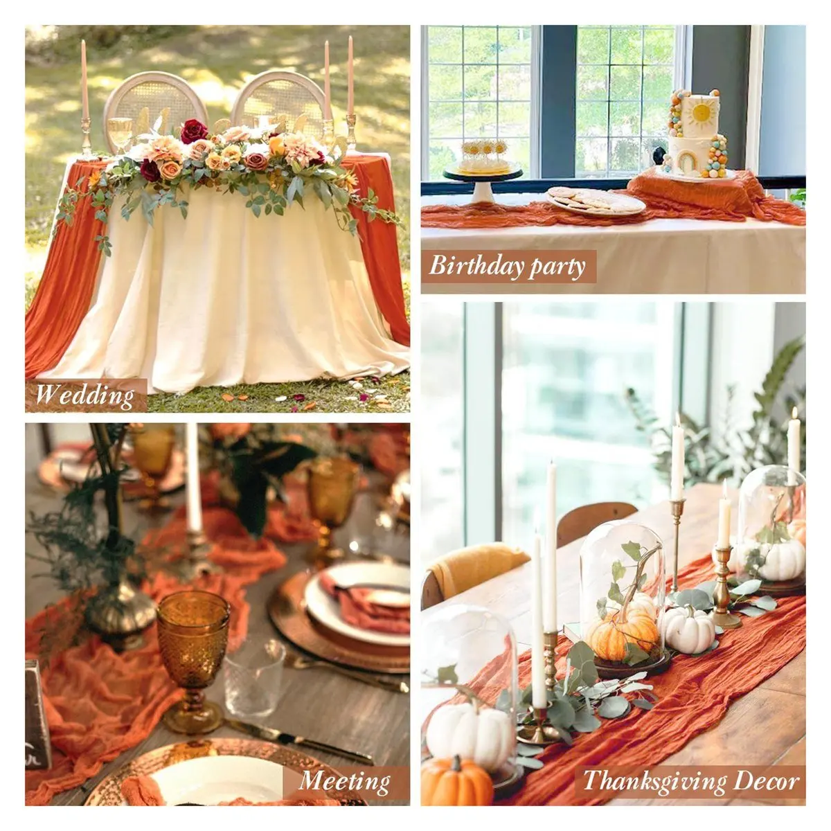 Learned- 6 Pack Orange Cheesecloth Table Runners Gauze Table Runners 10 Feet Long Translucent