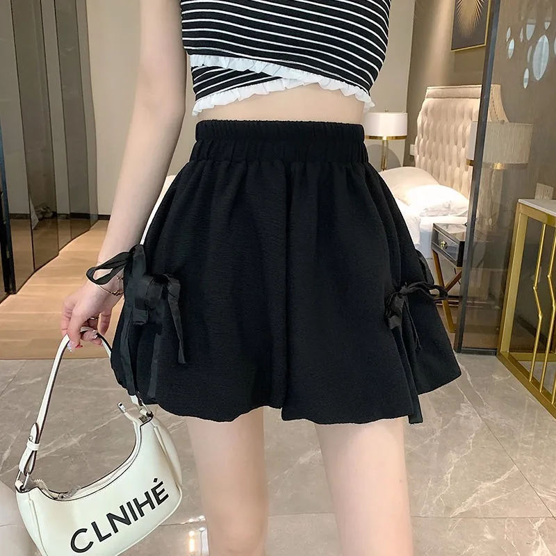 White Shorts Women High-waisted 2024 New Summer Niche Japan Style Sweet Bow Solid Color Casual Versatile Short Pants Female