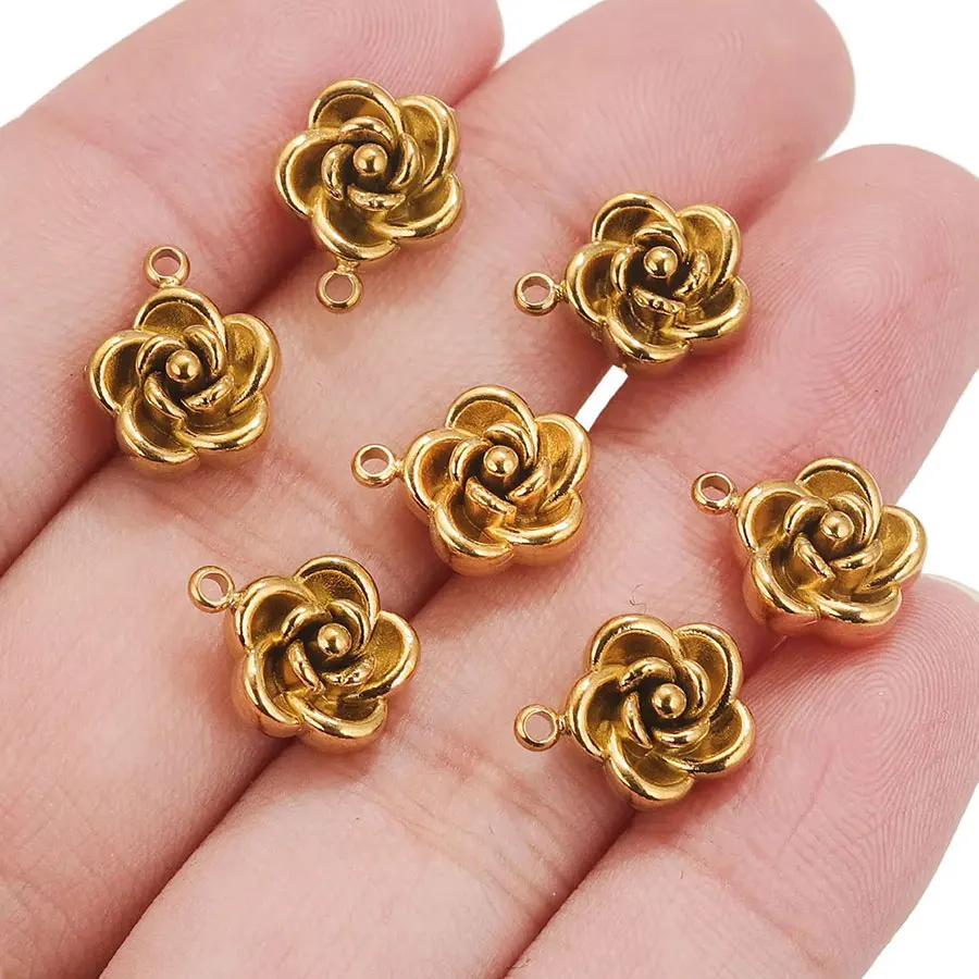 5 Stück Edelstahl-Blumen-Abstandshalter-Anhänger 18K PVD Gold Boho Vintage Anhänger für DIY Halsketten Schmuckherstellung Zubehör Großhandel