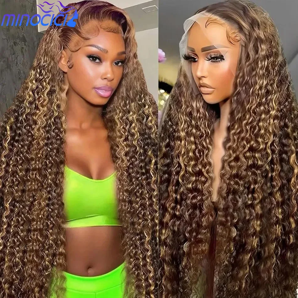 427 mettre en évidence les perruques de cheveux humains vague profonde 13X6 Hd dentelle frontale perruque 100% cheveux humains 250 densité vague d'eau brésilienne dentelle avant perruque