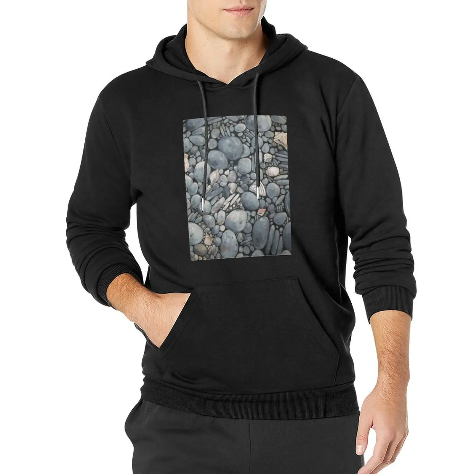 

Pebble Stone Beach Rocks Shells Painting Art Pullover Hoodie korean clothes tracksuit