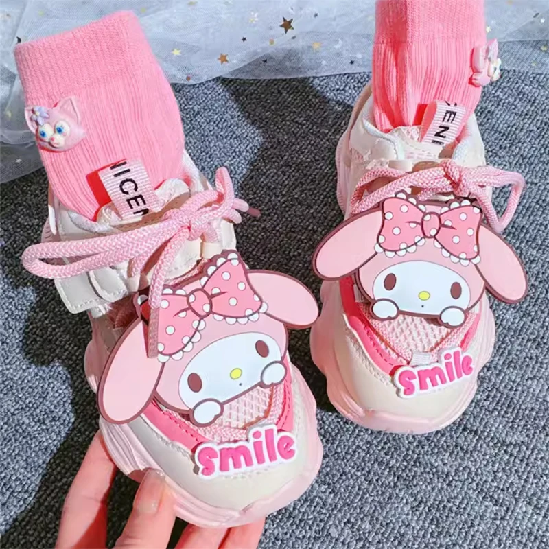 

2024 Cartoon My Melody Girls Sports Shoes Kawaii Sanrio Anime Summer Sweet Cute Cartoon Soft Soled Sneakers Tide Gift for Kids