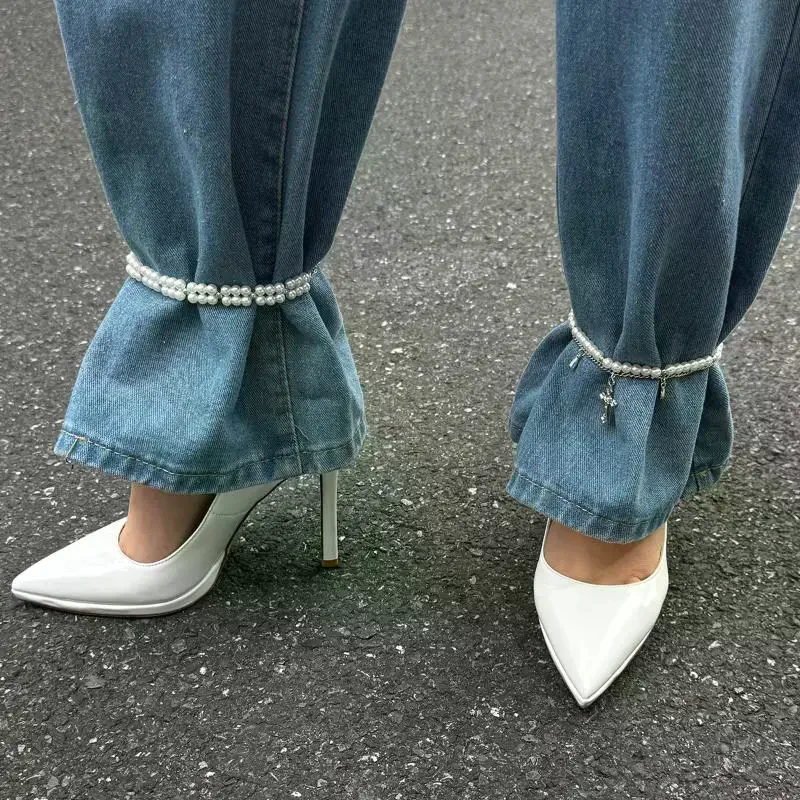 Fashion Double-layer Tassel Pearl Chain Simple Foot Ankle Beach Party Jewelry For Women Versatile Cross Chain Foot Bracelet Gift