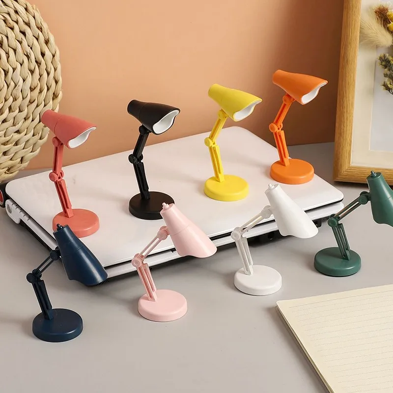 1Pc Mini Desk Lamp 1:12 Scale Dollhouse Miniature Ceiling Lamp Dollhouse Furniture Lighting Toy Portable Folding LED Night Light