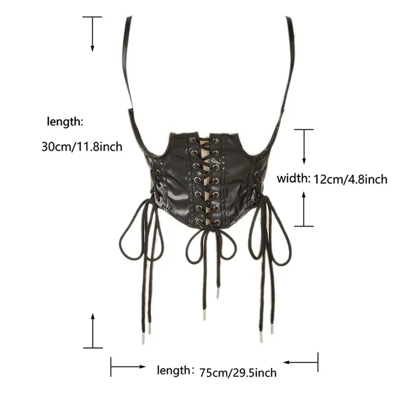 Women Fashion Sexy PU Leather Corset Goth Punk Lace-Up Bandage Black Bustier Streetwear Underbust Support Braces Shaper Top