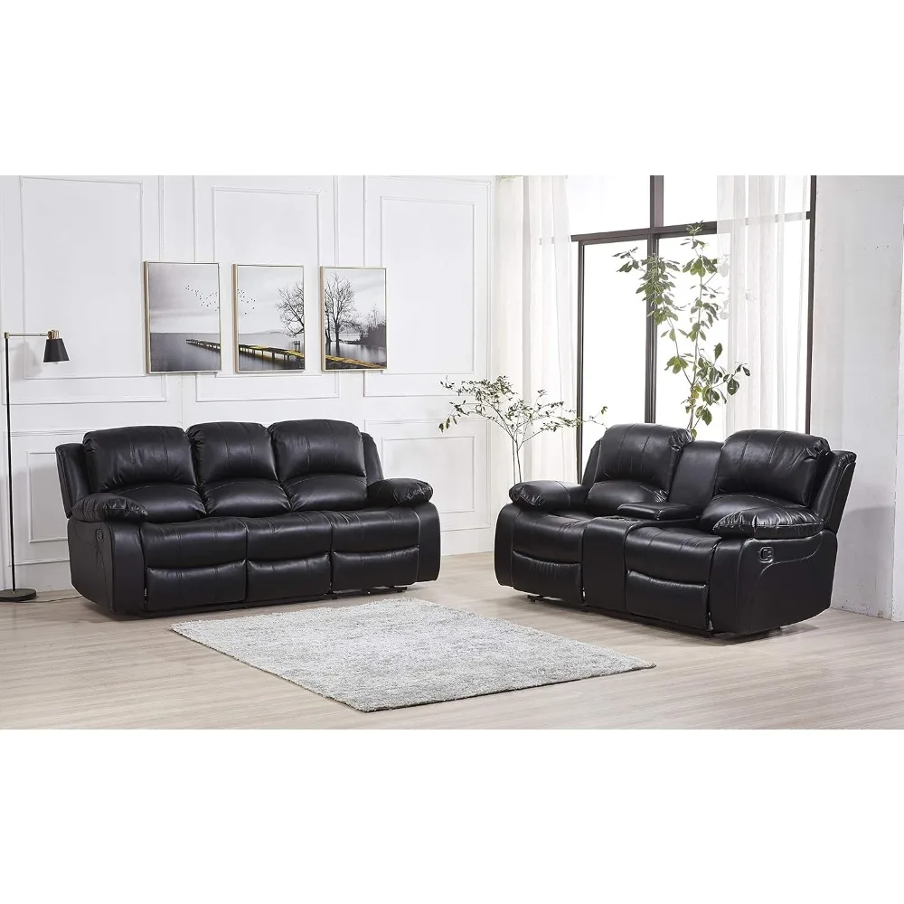 

Betsy Furniture 2PC Bonded Leather Recliner Set, Sofa, Loveseat, 8018, Black