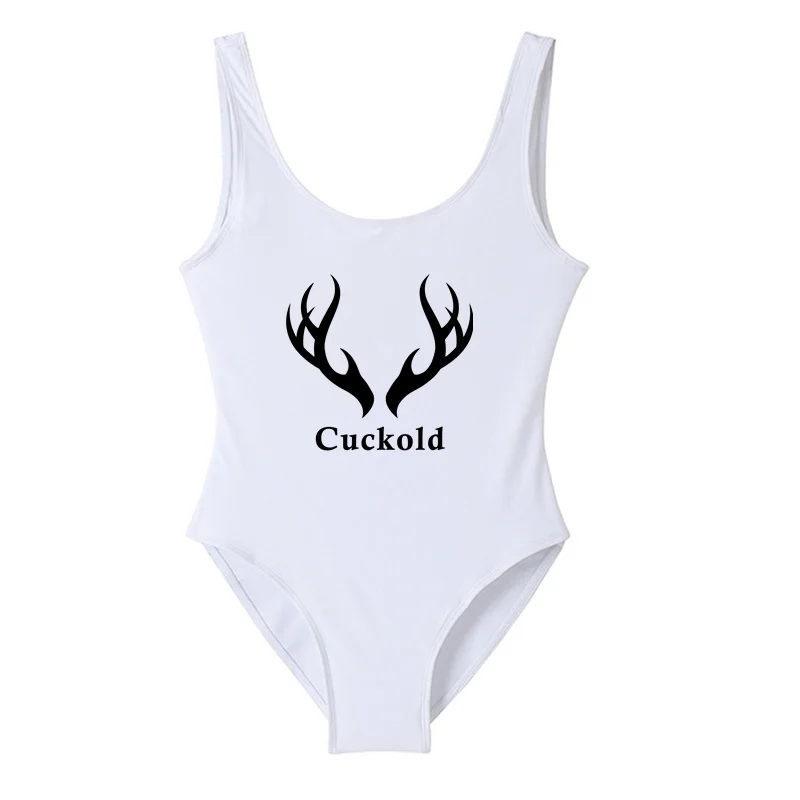 Cuckold Antlers Womens Swimsuit New Summer Bikinis Sexy Bodysuits One Piece Backless Swimwear Monokini Badpak Bathing Suit