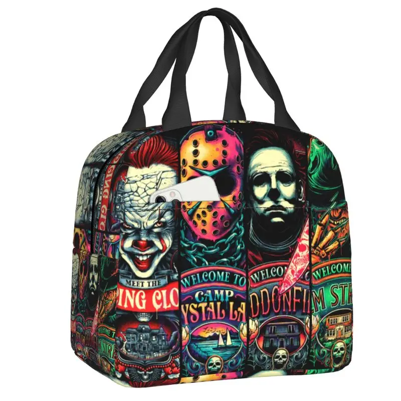 Welcome To Horror Movies Insulated Lunch Bags for Work School Portable Thermal Cooler Lunch Box Women Children