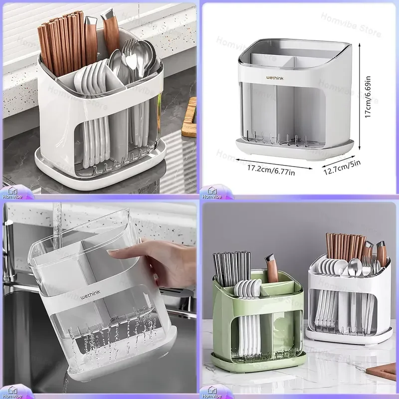 Detachable Drainage Tray Chopstick Cage Large Multifunctional Kitchen Rack for Tableware Storage Holder
