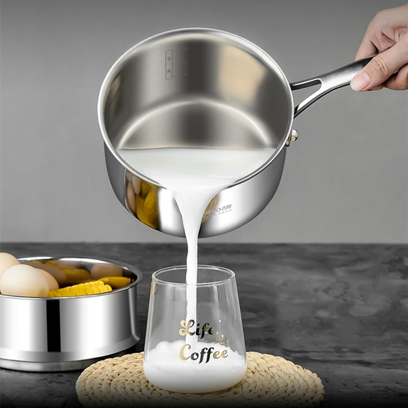 

LFGB Certification Pure 304 Stainless Steel Milk Stewing Pot 5 Layers Ultra Thick Breakfast Cooking Pan for Family Kitchen