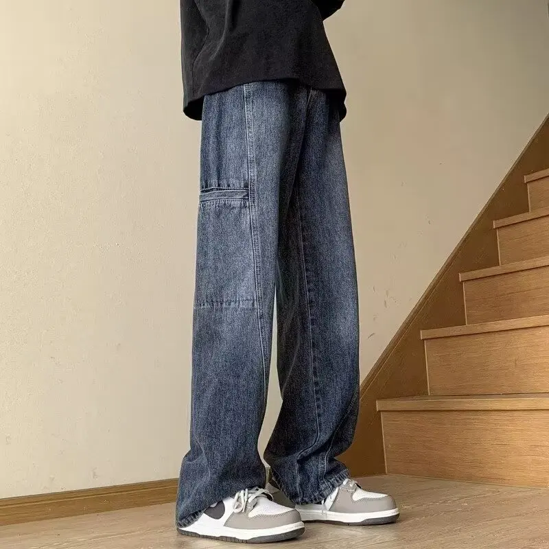 

Harajuku повседневная рабочая одежда джинсы для мужчин Y2k американские ретро уличные широкие брюки весна осень свободные прямые длинные брюки