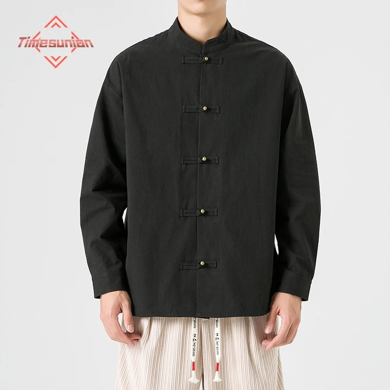 

Autumn and Winter Shirts for Man Black White 100% Cotton Long-sleeved Shirt Men Clothing Tang Costume Chinese Style