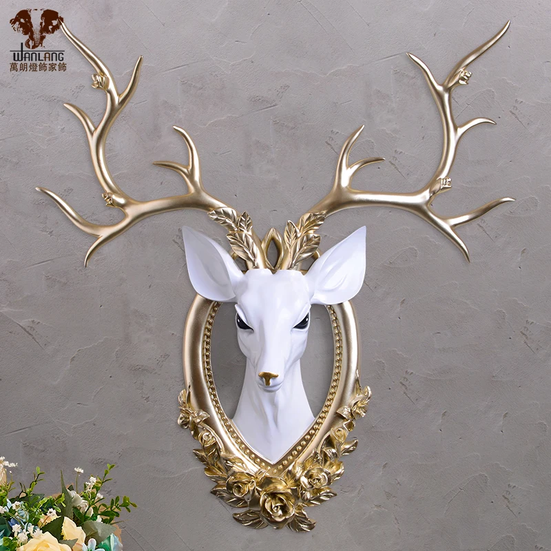 

Nordic Resin Deer Head Statue Wall Hanging Decoration Animal Sculpture Home Decoration Accessories Living Room Wall Ornaments