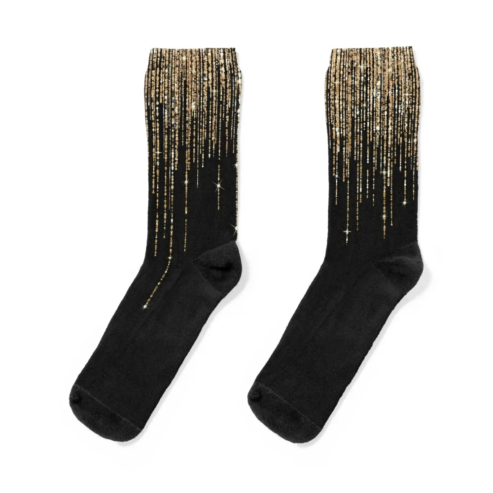 Luxury Chic Black Gold Sparkly Glitter Fringe Socks hiphop cute with print Designer Man Socks Women's