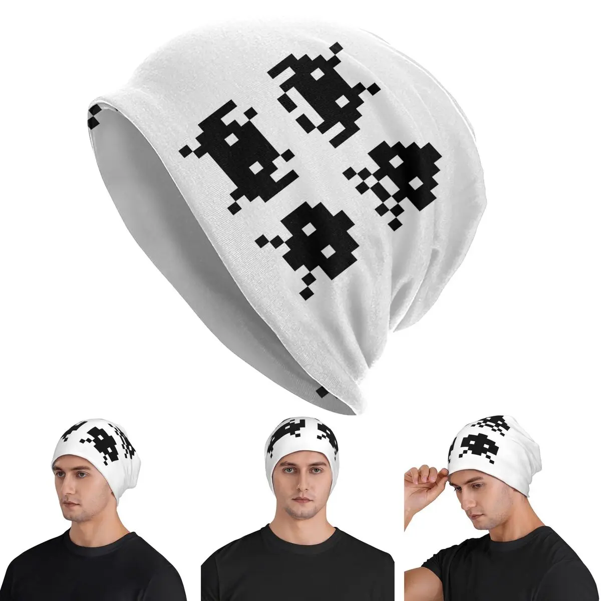Retro Game Space Invaders Black Unisex Adult Beanies Caps Knitted Bonnet Hat Warm Hip Hop Autumn Winter Outdoor Skullies Hats