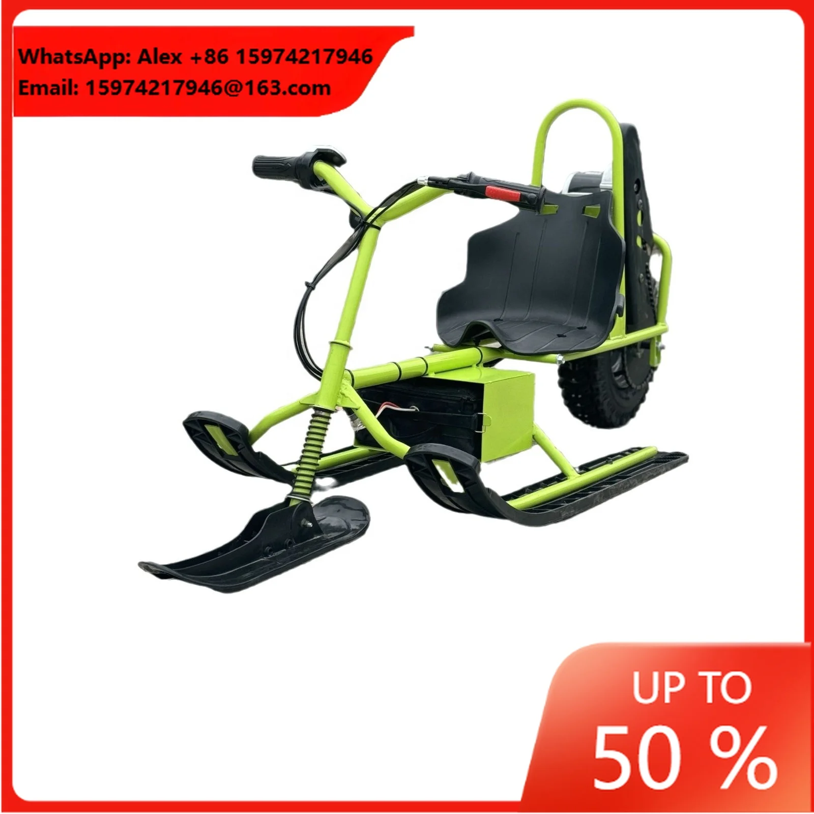 Factory Direct Sale Electric Snowmobile 24V350W Children's Ski Cart Big Wheel Thickened Sled Snow Bike
