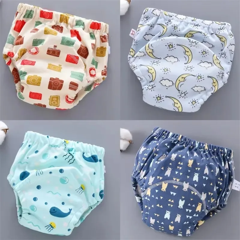 4Pcs/Set Children WaterProof Nappies Baby Potty Training Pants Panties Underwear Unisex Washable Reusable Cotton Cloth Diapers