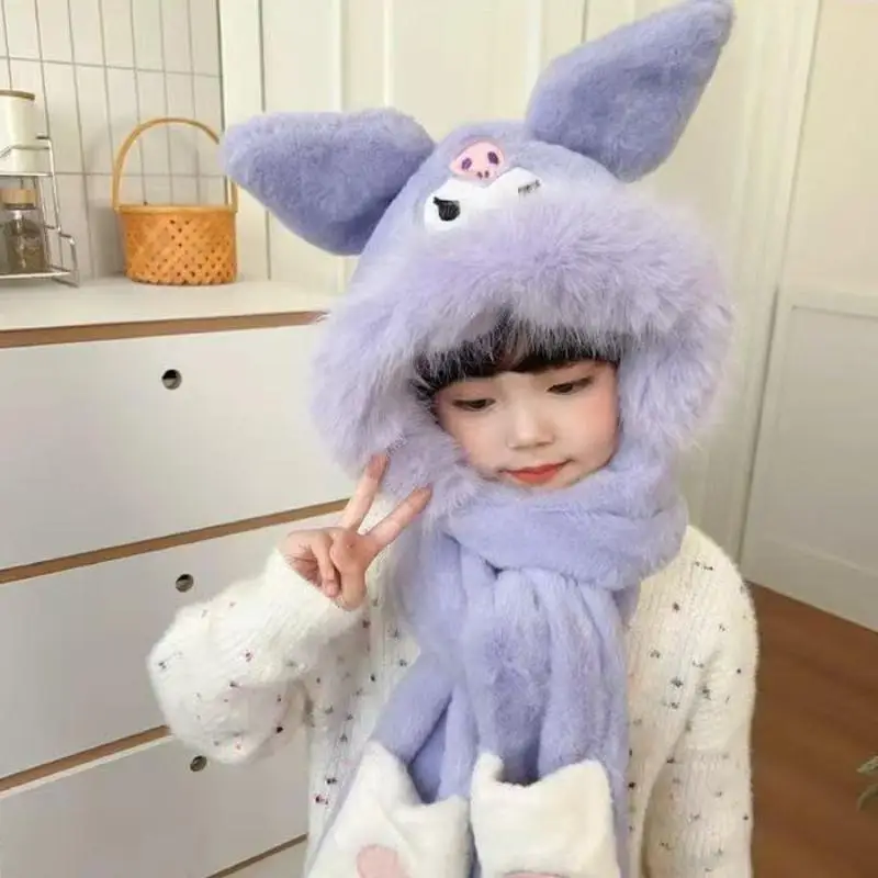 العصرية لطيف الكرتون قبعة وشاح الشتاء الدافئة وشاح قبعة للنساء الفتيات Kawaii سدادات حماية الأذن لينة فروي وشاح قبعة الهدايا