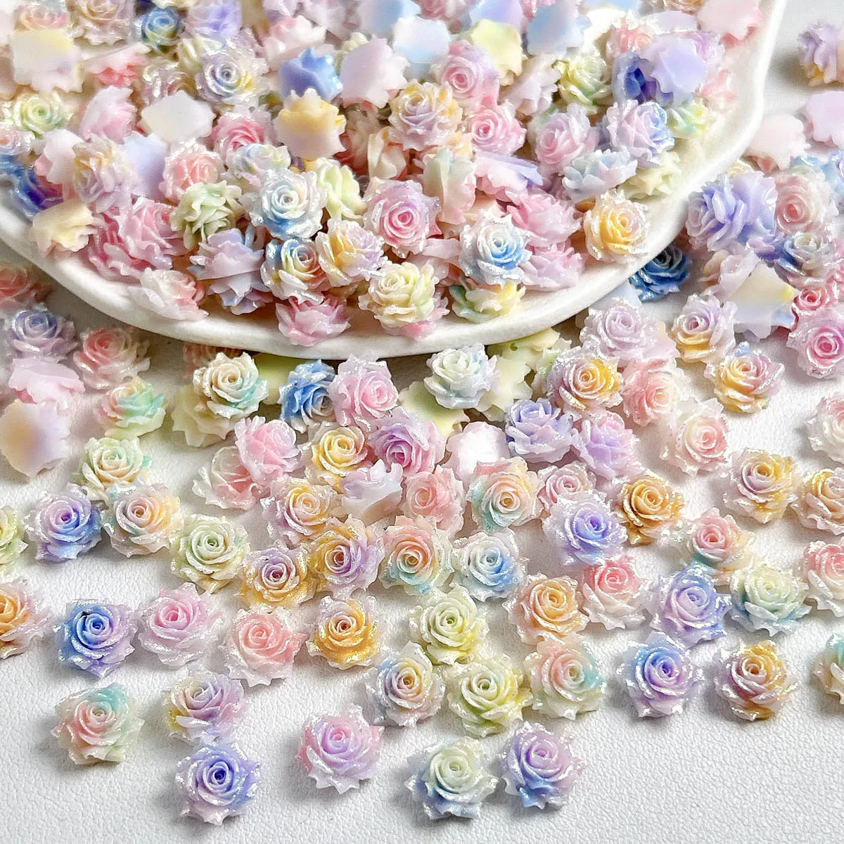 

3D Luminous Dazzling Colorful Resin Flowers Nail Art Decorations Dreamy Fine Sparkling Soft Rose Nail Charms DIY Hairpin Nails