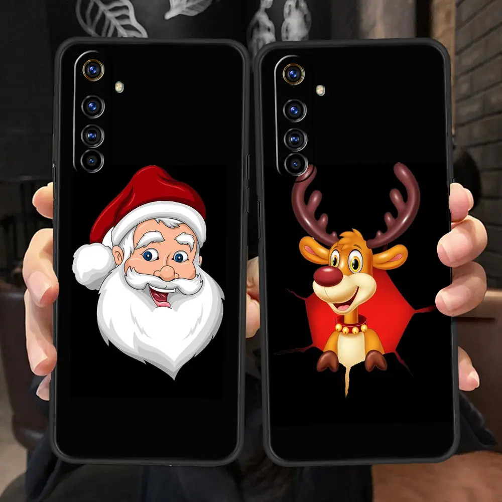 Christmas Cute Cartoon Phone Case For OPPO Realme 9 8 7 6 GT2 Pro Plus 5G Cover Realme C25 C21 C11 C3 8i 9i Black Coque Funda