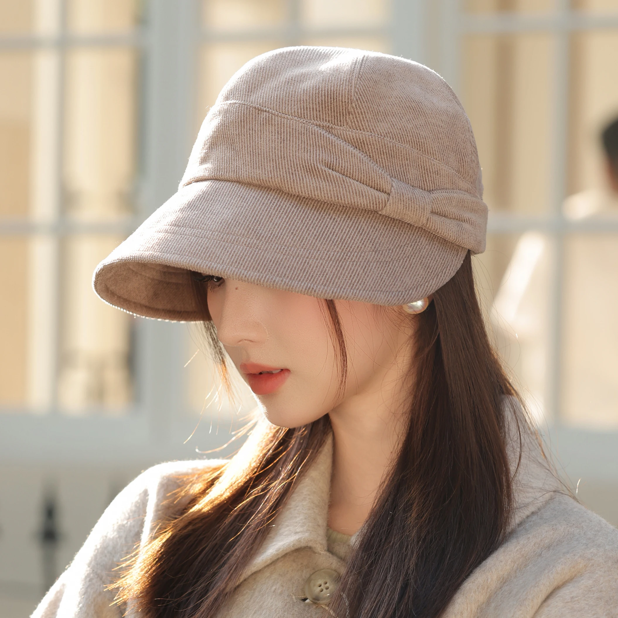 

HT5013 Bucket Hat Women Packable Wide Brim Hat New Female Big Bow Fisherman Cap Lady Solid Plain Adjustable Fishing Bucket Cap