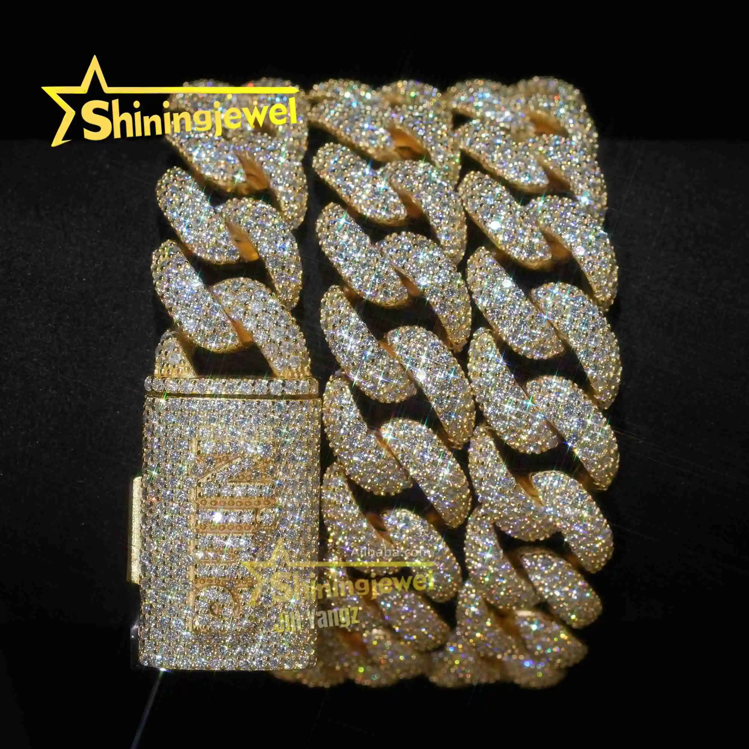 Gold Real 18k Plated 15mm Cuban Links Custom Clasp Accepted Top Quality Rapper Jewelry Iced Out Moon Shape Miami Cuban Links..