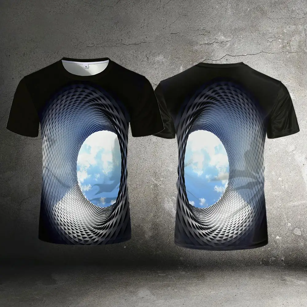 

Three-dimensional Vortex Printed Oversized T Shirts Personality Abstract Sky Graphic Tees Street Breathable Casual O-neck Tops