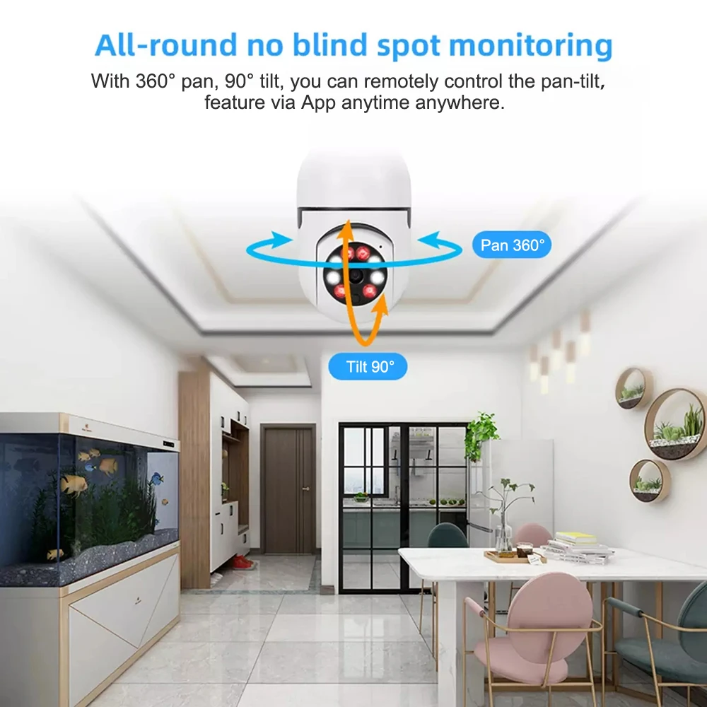 Wifi 3MP E27 Bulb Surveillance Camera Indoor 4X Digital Zoom AI Human Detect Full Color Night Vision Wireless Cameras Smart Home