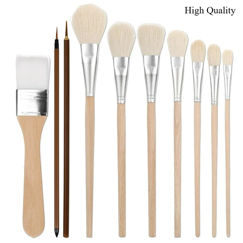 7/10/11 Pcs Professional Goat Hair Blend Mop Paint Brush Set with Fine Detail Brushes Acrylic Gouache Watercolor Oil Painting