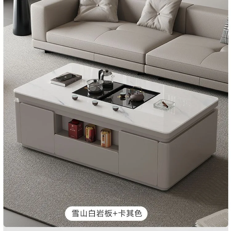 Modern rock slab lift coffee table, multi-functional advanced living room automatic tea table