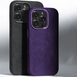 Genuine Suede Leather for Magsafe Case For iPhone 17 15 Plus 16Pro Max 14 Pro Matte Anti-Fingerprint Shockproof Armor Back Cover