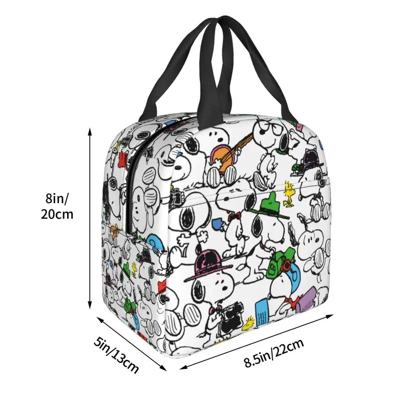 Custom Cute Cartoon Snoopy Lunch Bag Thermal Cooler Insulated Lunch Container Box for Children School Work Food Picnic Tote Bags