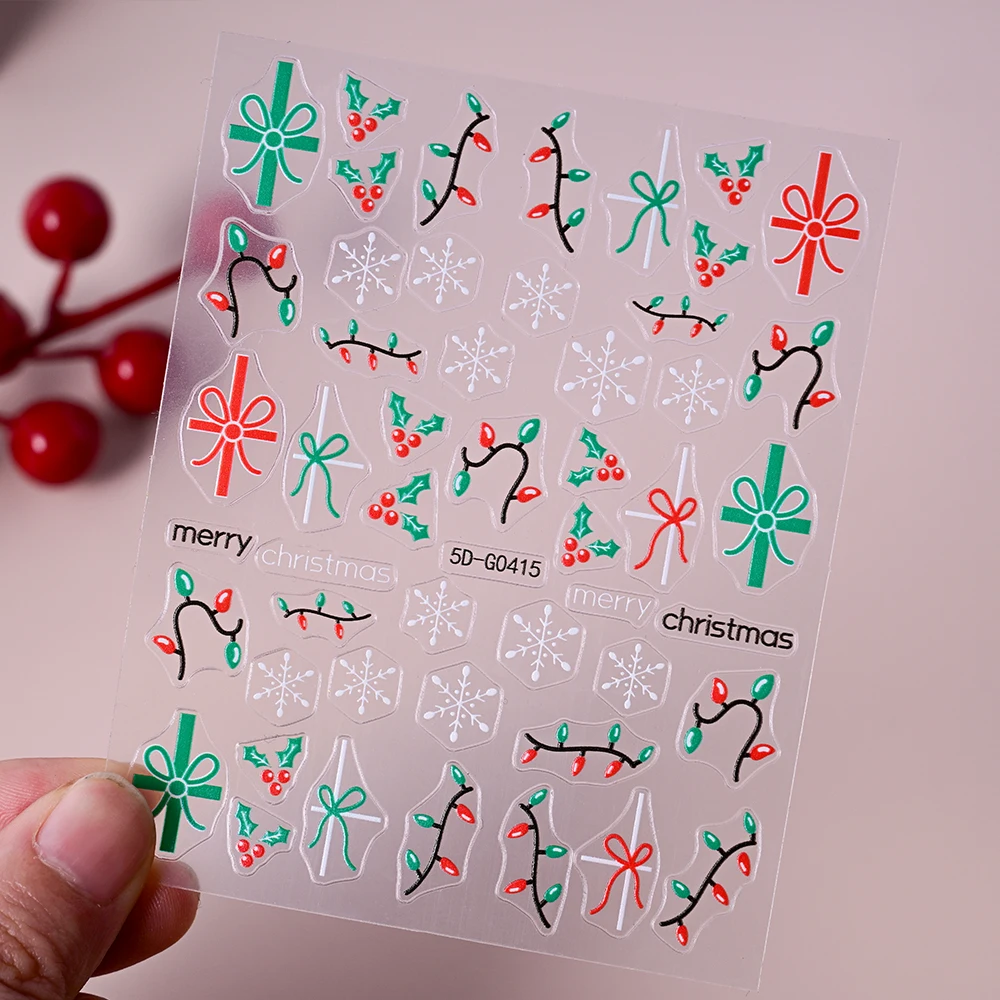 1 Uds. 5D pegatinas navideñas coloridas para decoración de uñas, calcomanías de copos de nieve/regalo/hojas maletas, calcomanías para uñas, manicura DIY, suministros festivos * ^