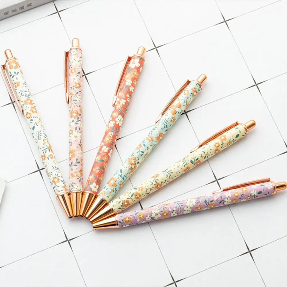 Creative Print Pen Cute Cartoon Heart Flower Pens Luxury Durable Press Metal Pen School Teacher