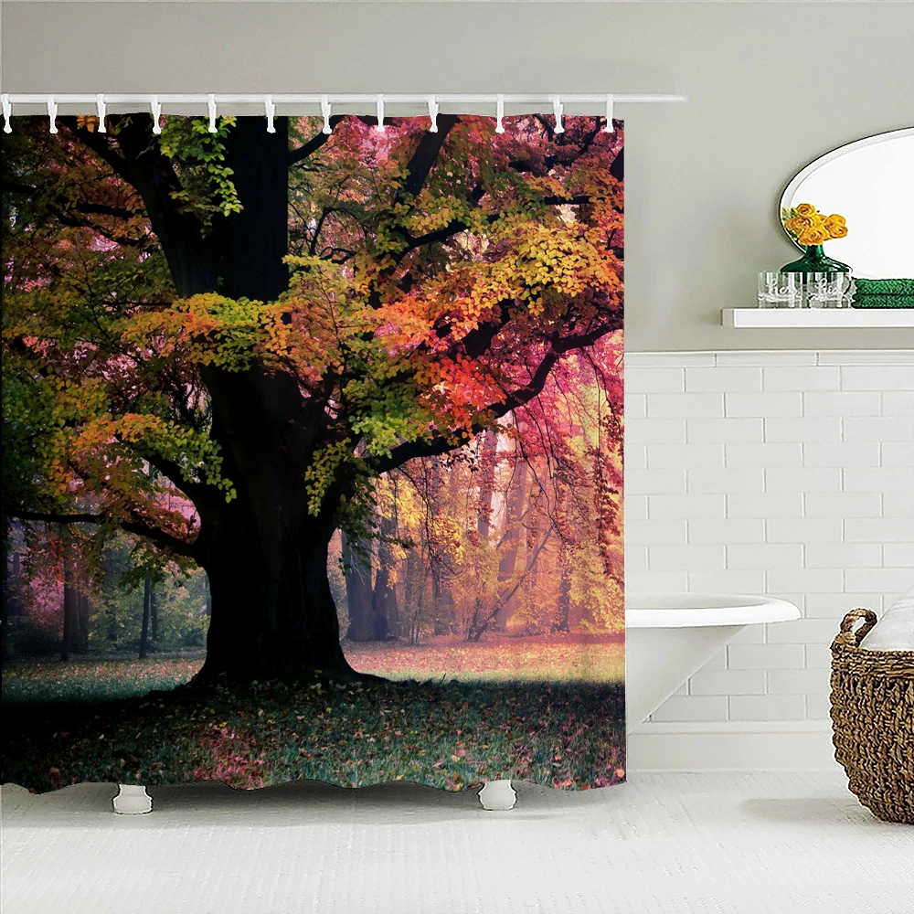 Shower Curtain Various Autumn Dusk Forest Scenery 3D Printing Shower Curtains Polyester Waterproof Home Decor Curtain 180x180cm